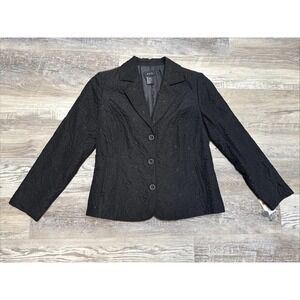 VTG RQT Black Women Quilted Jacket Blazer Floral Stitching NOS NWT Size Small